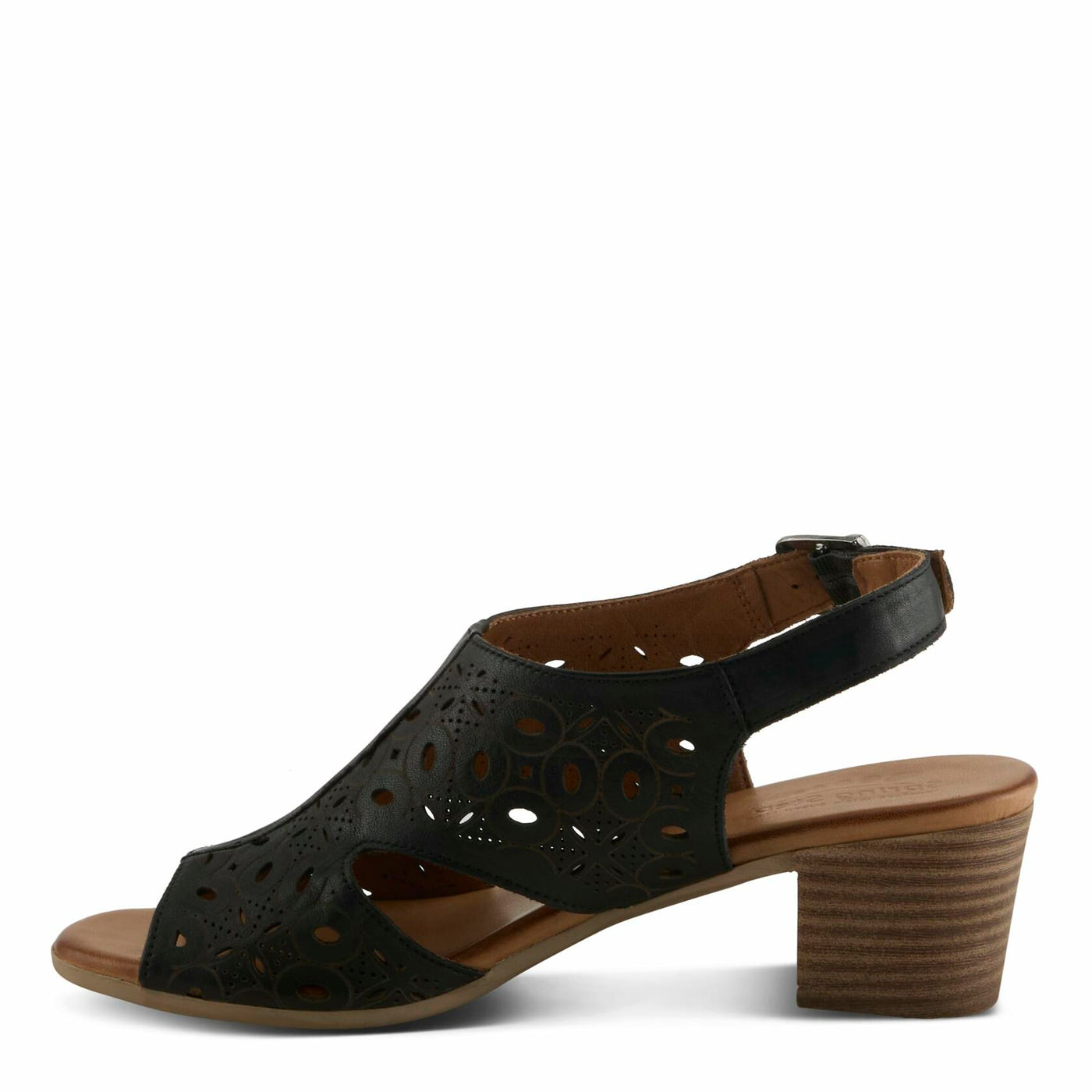Spring Step Kovach Women's Leather Sandals – Sandals for Women with Premium Buttery Leather, Perforated Design, Buckle Closure, Comfort Footbed Black, 8.5