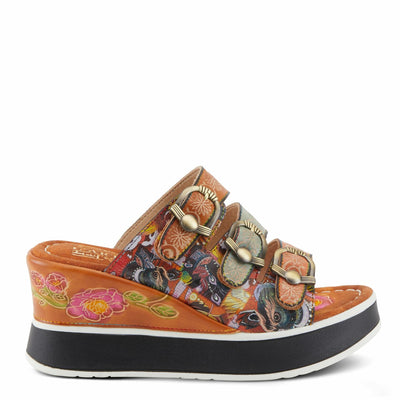 Spring Step L'Artiste Women's CALIGAL Hand-Painted Lightweight Platform Wedges Tan Multi EU 39 / US 8.5