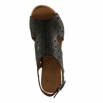 Spring Step Kovach Women's Leather Sandals – Sandals for Women with Premium Buttery Leather, Perforated Design, Buckle Closure, Comfort Footbed Black, 8.5