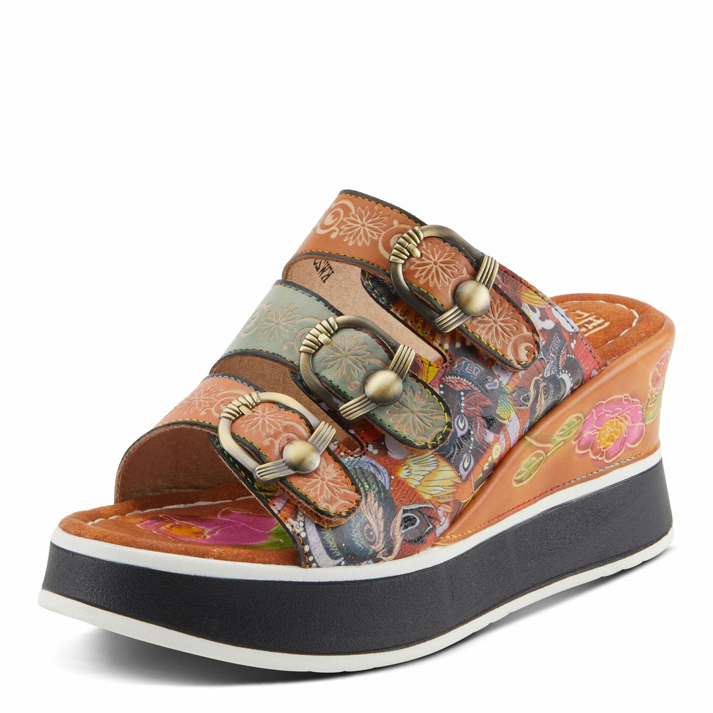 Spring Step L'Artiste Women's CALIGAL Hand-Painted Lightweight Platform Wedges Tan Multi EU 39 / US 8.5
