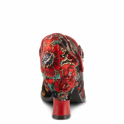 Spring Step L'Artiste Adodora Mary Jane Heeled Shoes for Women - Hand Painted Floral Tapestry, Hook and Loop with Velvet Lining Cushioned Insole, 2.5? Heel, Red Multi EU 37 / US 6.5-7