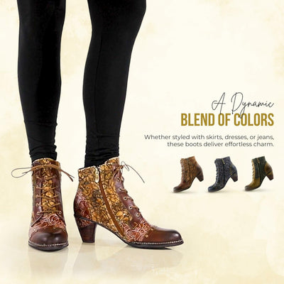 Spring Step L'Artiste Avyanna Women's Floral Velvet Bootie - Romantic Vibe, Glamorous Ankle Boots for Date Nights Medium Brown Multi EU 40 / US 9