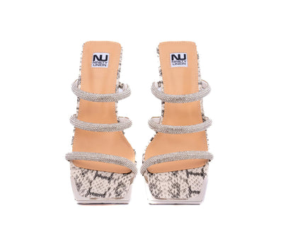 Ninety Union Angel 3 Band Metallic Snake Open Toe Wedge Slide, Natural, 11