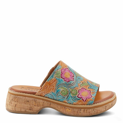 Spring Step L'Artiste Women's ALDINA Hand-Painted Leather Slides with Cushioned Comfort Camel Multi EU 36 / US 5.5-6