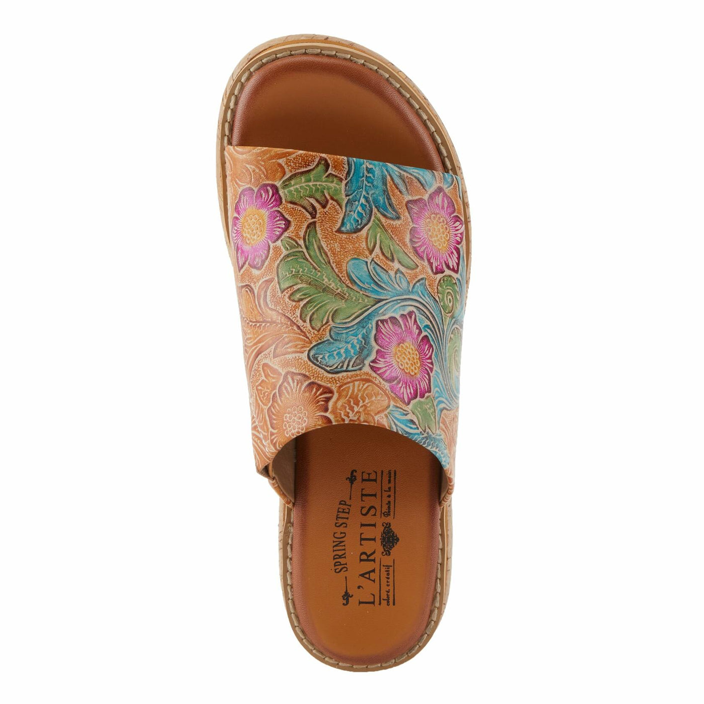 Spring Step L'Artiste Women's ALDINA Hand-Painted Leather Slides with Cushioned Comfort Camel Multi EU 36 / US 5.5-6