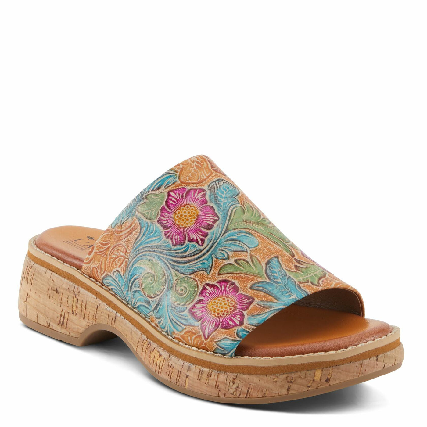 Spring Step L'Artiste Women's ALDINA Hand-Painted Leather Slides with Cushioned Comfort Camel Multi EU 36 / US 5.5-6