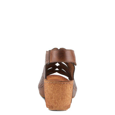 Spring Step Inocencia Women's Leather Wedge Sandals | Low Heel Sandals for Women with Floral Laser Cut Design, Hook and Loop Strap, Mediterranean Style Brown EU 41 / US 9.5-10