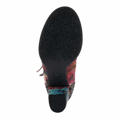 Spring Step L'Artiste Averie Women's Moto-Inspired Bootie - Quilted Upper, Metallic Prints, Decorative Straps Red Multi EU 38/ US 7.5-8