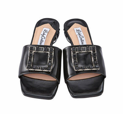 Lady Couture Amore Metallic Jewel Slide, Black, 7