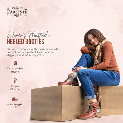 Spring Step L'Artiste Martinela Heeled Booties | Floral Appliqué Leather Ankle Boots with Artistic Touch BLACK MULTI EU 42 / US 10.5-11