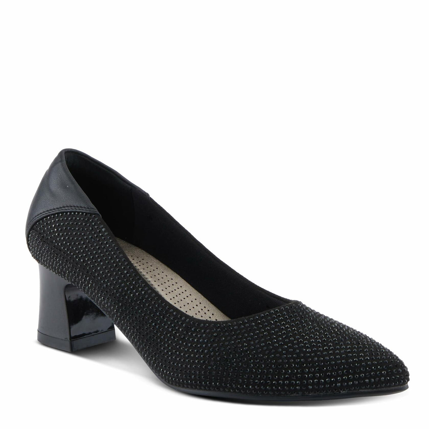 PATRIZIA Women's Senna Block Heel Pumps with Pointy-Toe Silhouette, Shimmering Crystals, and Comfortable Fit Black EU 37 / US 6.5-7