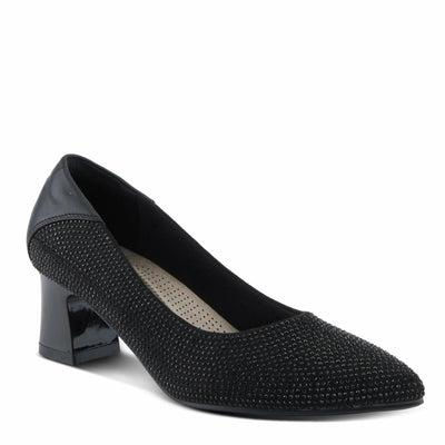 PATRIZIA Women's Senna Block Heel Pumps with Pointy-Toe Silhouette, Shimmering Crystals, and Comfortable Fit Black EU 37 / US 6.5-7