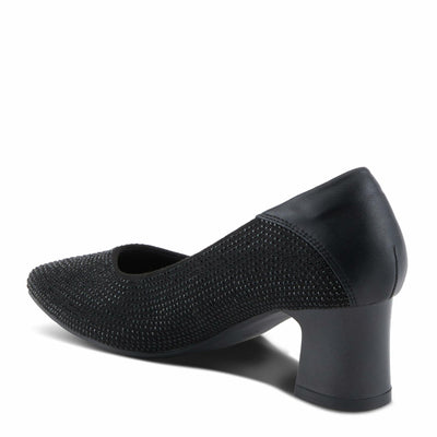 PATRIZIA Women's Senna Block Heel Pumps with Pointy-Toe Silhouette, Shimmering Crystals, and Comfortable Fit Black EU 37 / US 6.5-7