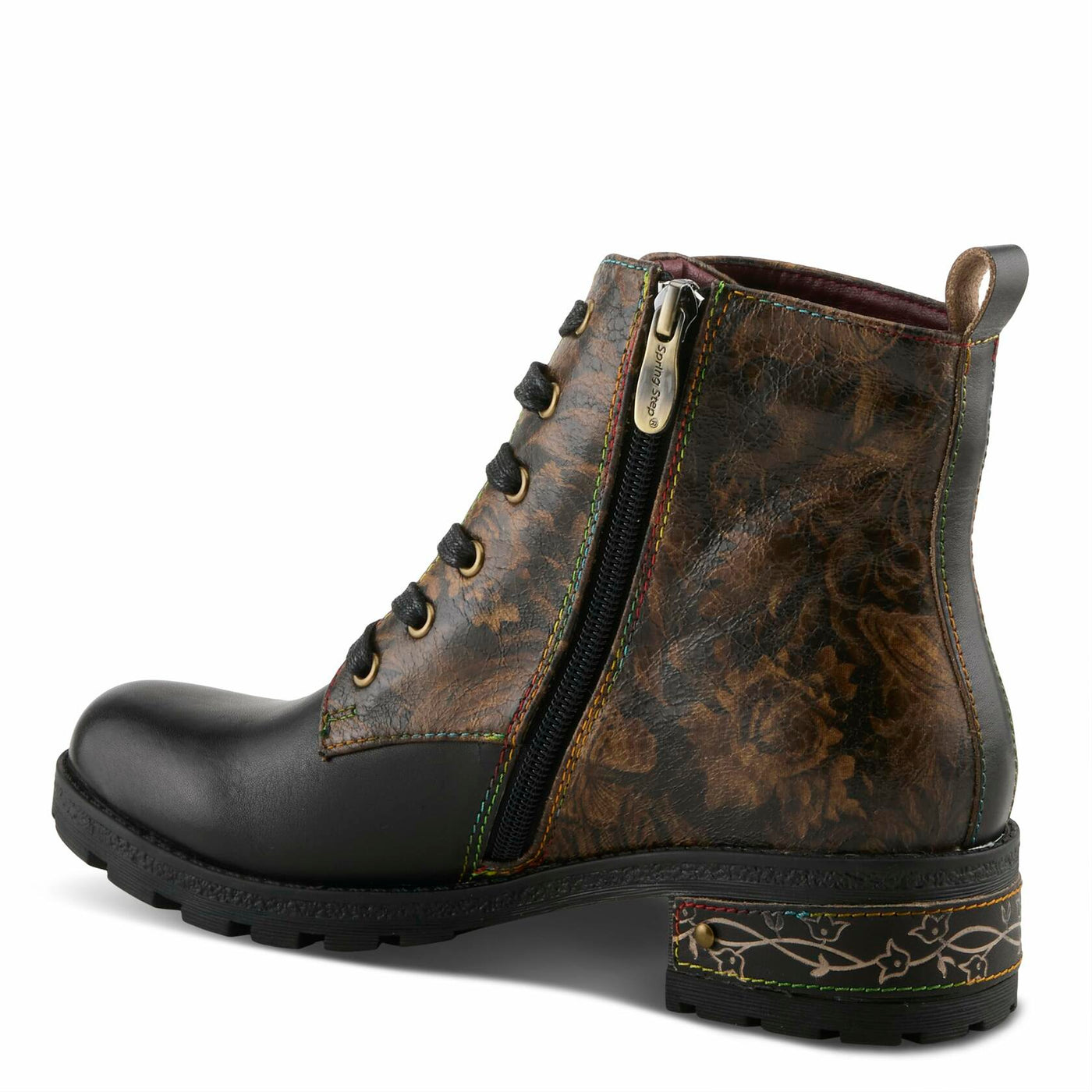 Spring Step L'Artiste Martinela Heeled Booties | Floral Appliqué Leather Ankle Boots with Artistic Touch BLACK MULTI EU 37 / US 6.5-7