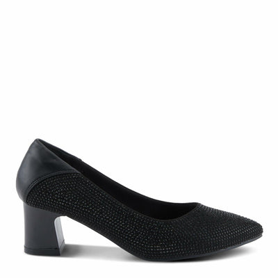 PATRIZIA Women's Senna Block Heel Pumps with Pointy-Toe Silhouette, Shimmering Crystals, and Comfortable Fit Black EU 37 / US 6.5-7