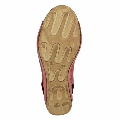 Spring Step Inocencia Women's Leather Wedge Sandals | Low Heel Sandals for Women with Floral Laser Cut Design, Hook and Loop Strap, Mediterranean Style Red EU 37 / US 6.5-7