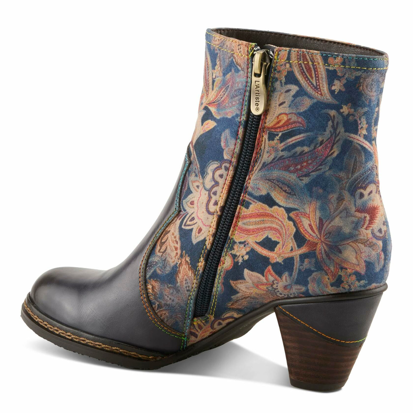 Spring Step L'Artiste Naima Heeled Booties | Floral-Printed Leather Ankle Boots with Rose Cutout Design BLUE MULTI EU 37 / US 6.5-7