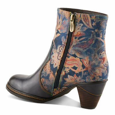 Spring Step L'Artiste Naima Heeled Booties | Floral-Printed Leather Ankle Boots with Rose Cutout Design BLUE MULTI EU 37 / US 6.5-7