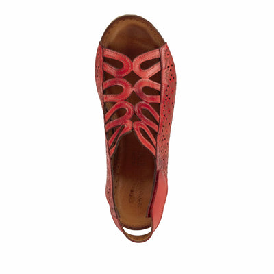 Spring Step Inocencia Women's Leather Wedge Sandals | Low Heel Sandals for Women with Floral Laser Cut Design, Hook and Loop Strap, Mediterranean Style Red EU 37 / US 6.5-7