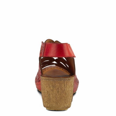 Spring Step Inocencia Women's Leather Wedge Sandals | Low Heel Sandals for Women with Floral Laser Cut Design, Hook and Loop Strap, Mediterranean Style Red EU 37 / US 6.5-7