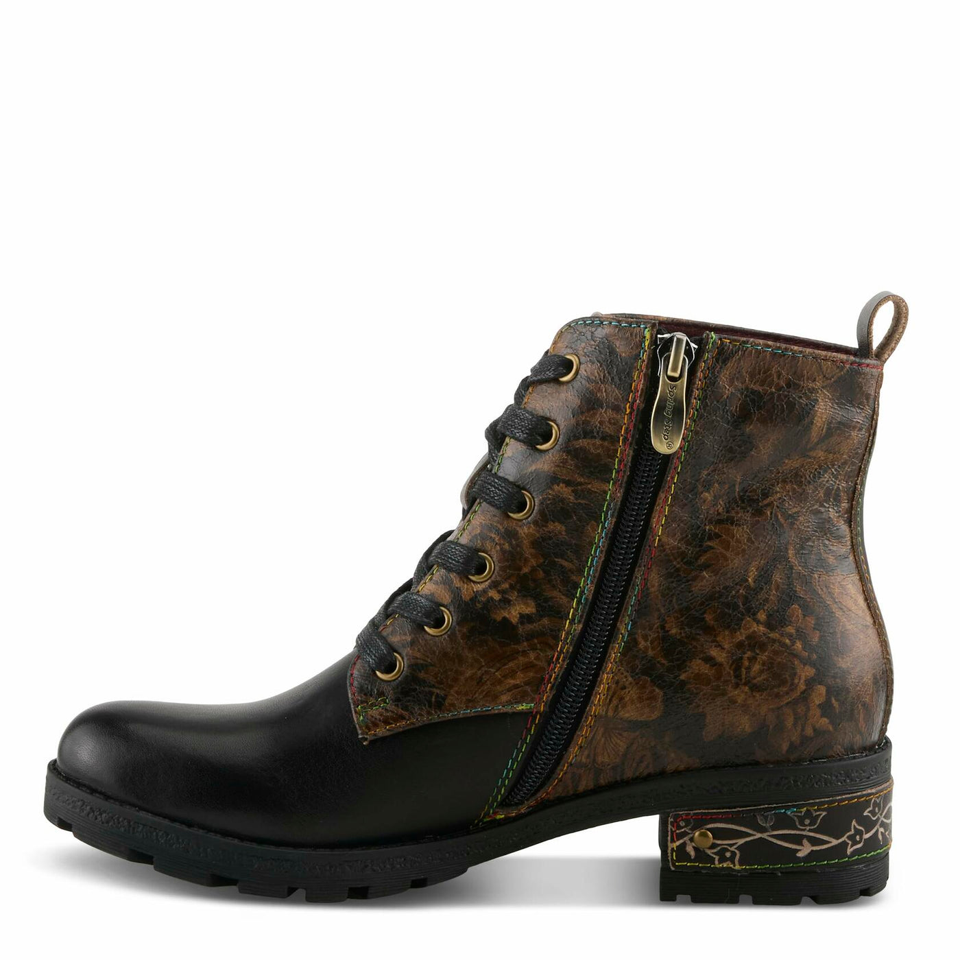 Spring Step L'Artiste Martinela Heeled Booties | Floral Appliqué Leather Ankle Boots with Artistic Touch BLACK MULTI EU 37 / US 6.5-7
