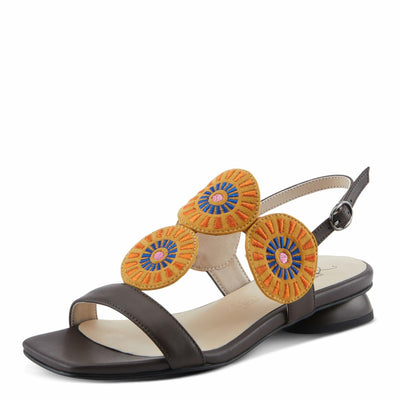 Azura Women's BROIDER Buckle Sandals - Leather Upper, Cushioned Footbed, Adjustable Slingback CHOCOLATE MULTI EU 40 / US 9