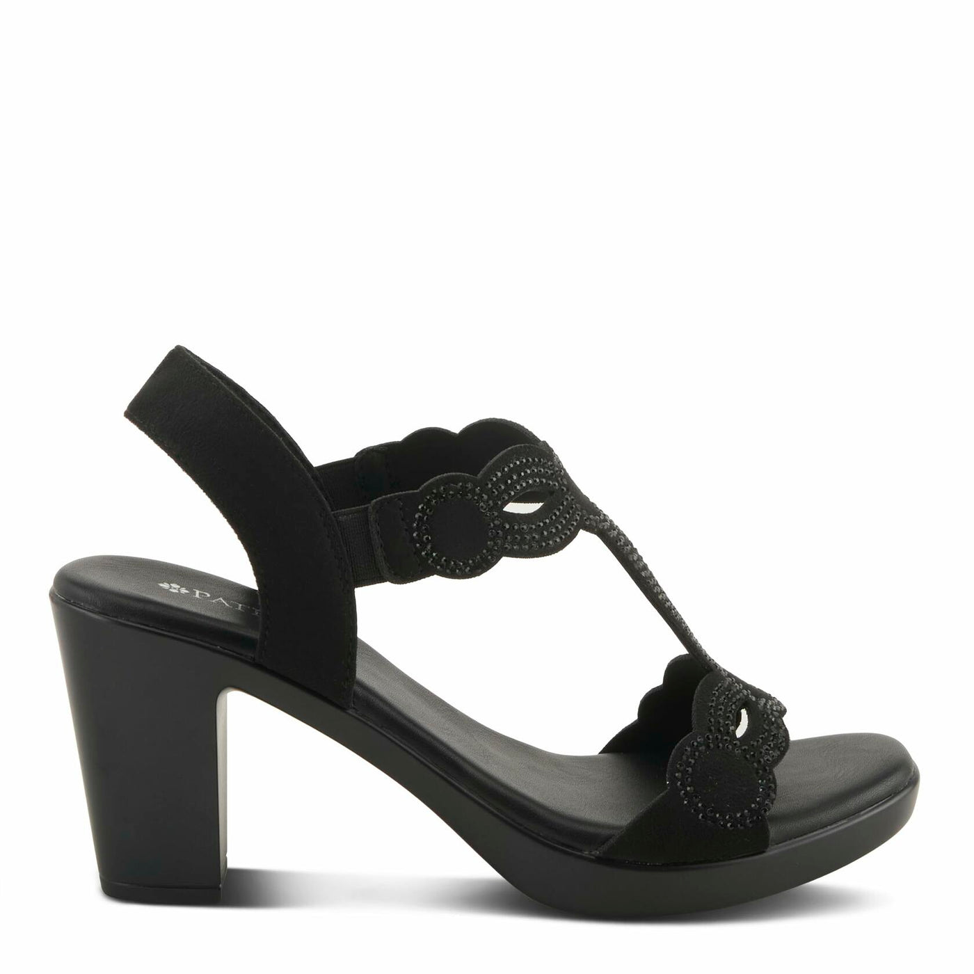 PATRIZIA Women's ILLARA Slip-On T-Strap Heels - Crystal Embellished, Elastic Goring, Cushioned Comfort BLACK EU 39 / US 8.5