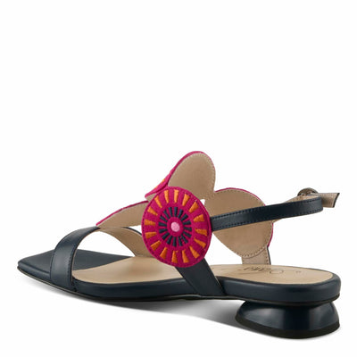 Azura Women's BROIDER Buckle Sandals - Leather Upper, Cushioned Footbed, Adjustable Slingback NAVY MULTI EU 39 / US 8.5