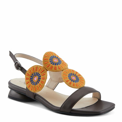 Azura Women's BROIDER Buckle Sandals - Leather Upper, Cushioned Footbed, Adjustable Slingback CHOCOLATE MULTI EU 40 / US 9