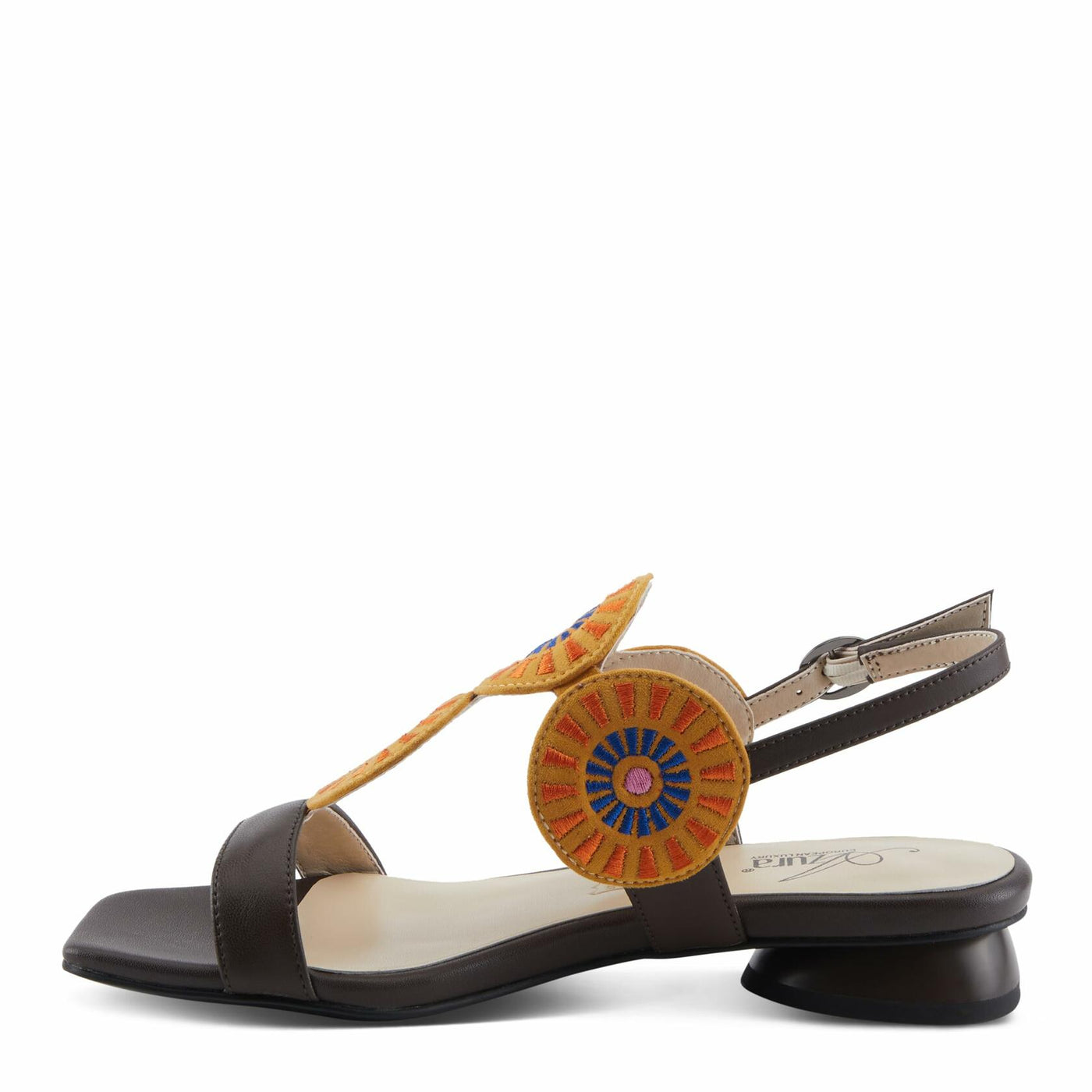 Azura Women's BROIDER Buckle Sandals - Leather Upper, Cushioned Footbed, Adjustable Slingback CHOCOLATE MULTI EU 40 / US 9