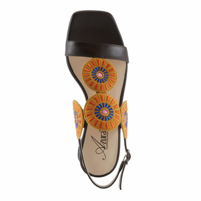 Azura Women's BROIDER Buckle Sandals - Leather Upper, Cushioned Footbed, Adjustable Slingback CHOCOLATE MULTI EU 40 / US 9