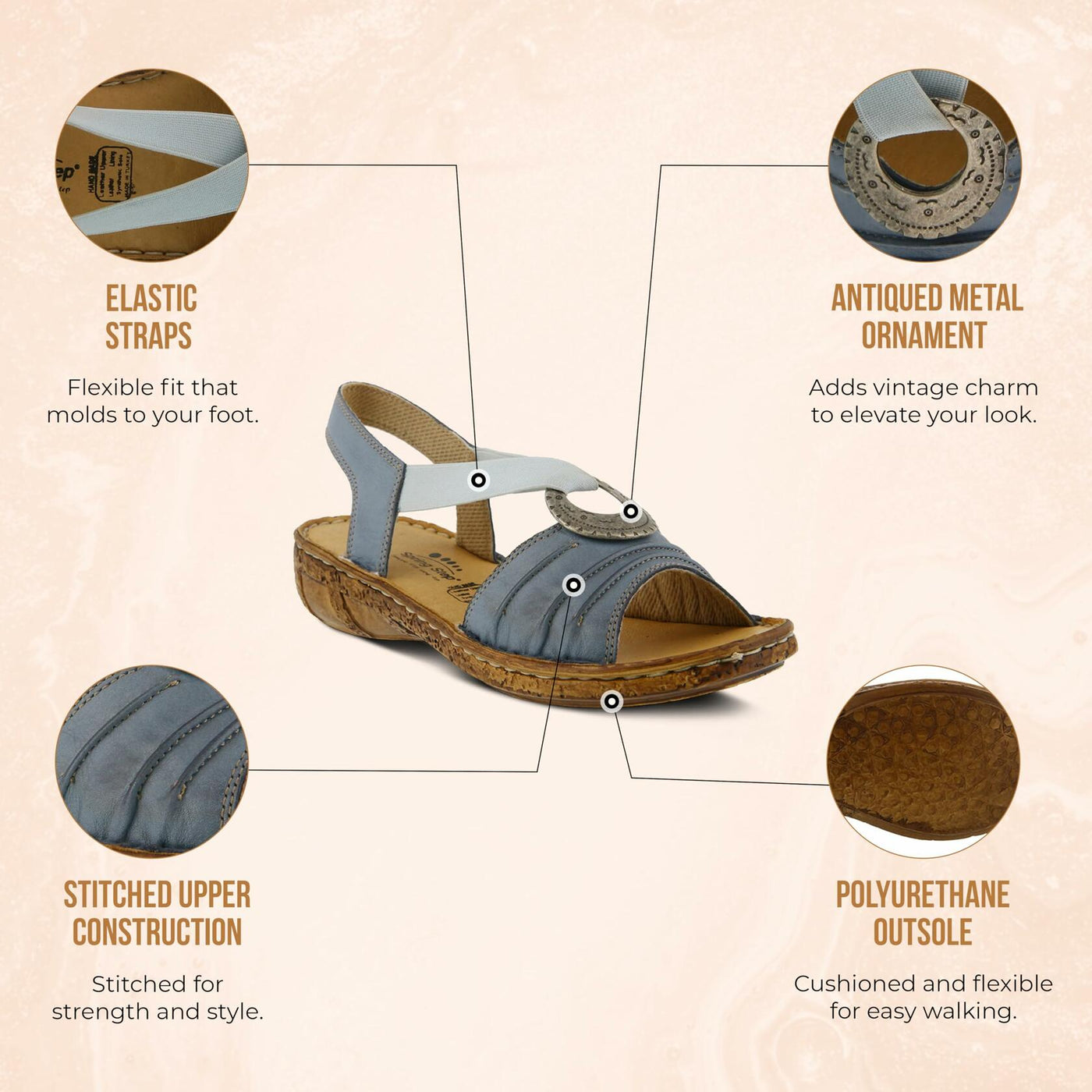 Spring Step KARMEL Sandal, Camel, 42 Medium EU 10.5-11 US