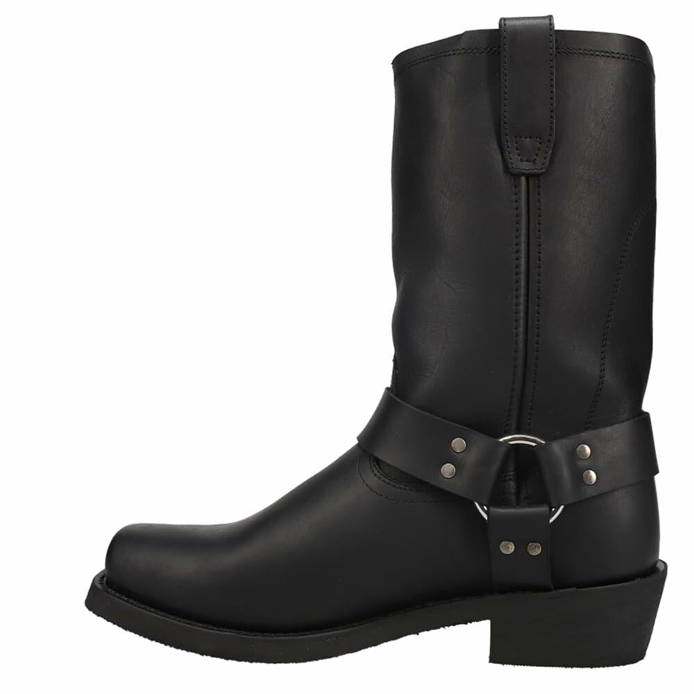 Dingo Mens Dean Harness Square Toe Pull On Motorcycle Casual Boots Mid Calf - Black - Size 9 D_M