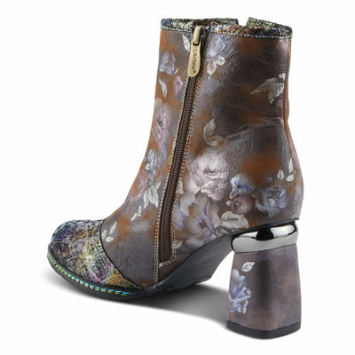 Spring Step L'Artiste Carre Women's Chic Bootie - Multi-Colored Metallics & Floral Designs, Stylish Heeled Ankle Boots Brown Multi EU 38/ US 7.5-8