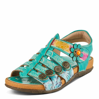 Spring Step L'Artiste Women's ACTIONETTA Artistic Sandals with Multiple Hook and Loop Closures Turquoise Multi EU 38 / US 7.5-8