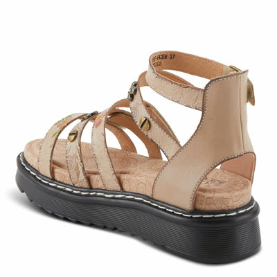 Spring Step L'Artiste Women's Selyse Flatform Sandals - Adjustable Straps, Hand-Painted Floral Artistry Beige Multi EU 38 / US 7.5-8