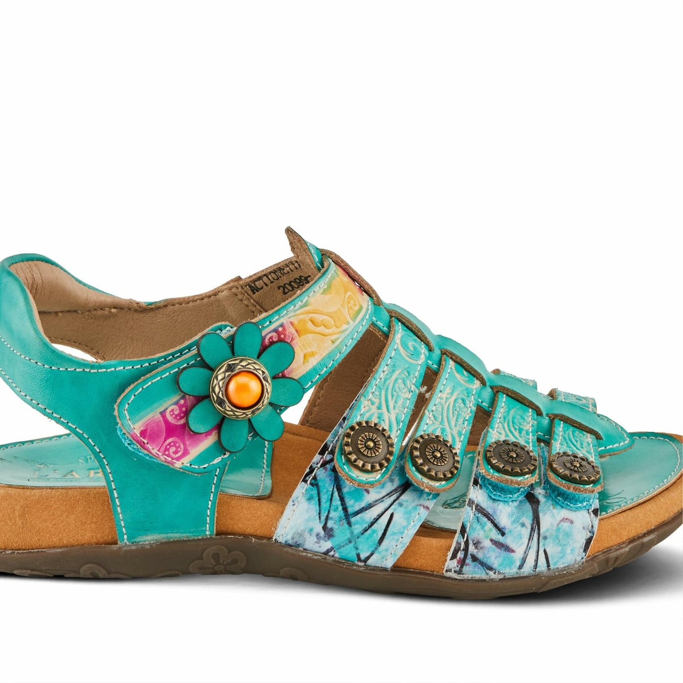 Spring Step L'Artiste Women's ACTIONETTA Artistic Sandals with Multiple Hook and Loop Closures Turquoise Multi EU 38 / US 7.5-8