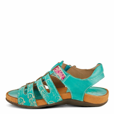 Spring Step L'Artiste Women's ACTIONETTA Artistic Sandals with Multiple Hook and Loop Closures Turquoise Multi EU 38 / US 7.5-8