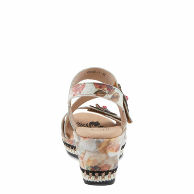 L'Artiste Women's BLISSFUL Hook and Loop Sandals - Floral Embossed Leather, Decorative Flower Accents, Adjustable Fit ICE MULTI EU 41 / US 9.5-10