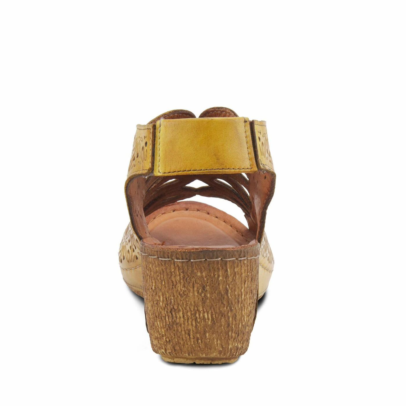 Spring Step Inocencia Women's Leather Wedge Sandals | Low Heel Sandals for Women with Floral Laser Cut Design, Hook and Loop Strap, Mediterranean Style Yellow EU 41 / US 9.5-10