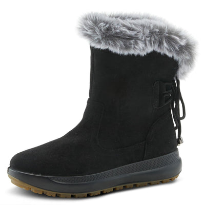 Flexus Snowbird Mid-Calf Boot - Waterproof Microsuede Upper Faux Fur Lining - Slip-On Padded Insole Flexible Polyurethane Outsole 1.5" Heel Cozy Winter Bootie Black EU 36 / US 5.5-6