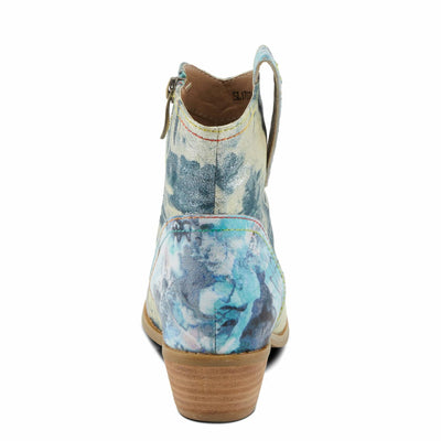 Spring Step L'Artiste Women's FLIRTINI Western Summer Boots - Metallic Leather, Pull Tabs, Low Stacked Heel Blue Multi EU 38 / US 7.5-8