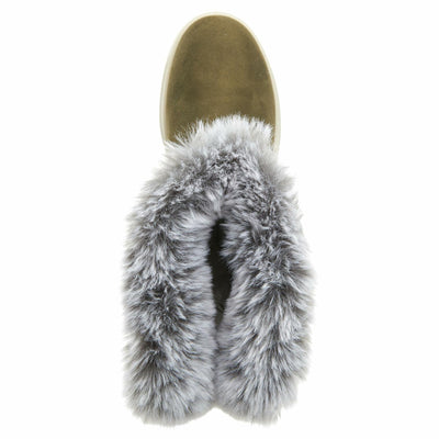 Flexus Snowbird Mid-Calf Boot - Waterproof Microsuede Upper Faux Fur Lining - Slip-On Padded Insole Flexible Polyurethane Outsole 1.5" Heel Cozy Winter Bootie Olive Green EU 42 / US 10.5-11