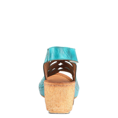 Spring Step Inocencia Women's Leather Wedge Sandals | Low Heel Sandals for Women with Floral Laser Cut Design, Hook and Loop Strap, Mediterranean Style Turquoise EU 38 / US 7.5-8