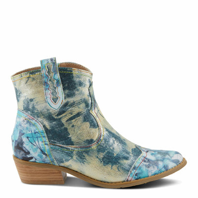 Spring Step L'Artiste Women's FLIRTINI Western Summer Boots - Metallic Leather, Pull Tabs, Low Stacked Heel Blue Multi EU 38 / US 7.5-8