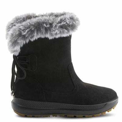 Flexus Snowbird Mid-Calf Boot - Waterproof Microsuede Upper Faux Fur Lining - Slip-On Padded Insole Flexible Polyurethane Outsole 1.5" Heel Cozy Winter Bootie Black EU 36 / US 5.5-6