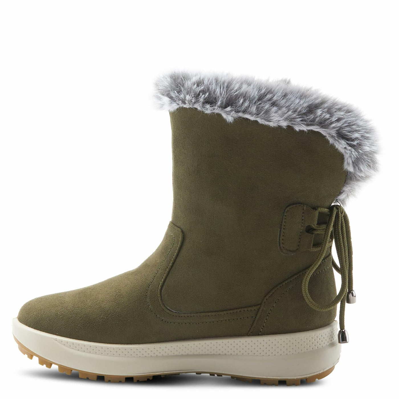 Flexus Snowbird Mid-Calf Boot - Waterproof Microsuede Upper Faux Fur Lining - Slip-On Padded Insole Flexible Polyurethane Outsole 1.5" Heel Cozy Winter Bootie Olive Green EU 42 / US 10.5-11