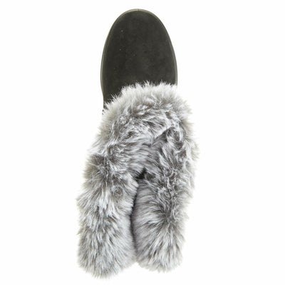 Flexus Snowbird Mid-Calf Boot - Waterproof Microsuede Upper Faux Fur Lining - Slip-On Padded Insole Flexible Polyurethane Outsole 1.5" Heel Cozy Winter Bootie Black EU 36 / US 5.5-6