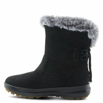 Flexus Snowbird Mid-Calf Boot - Waterproof Microsuede Upper Faux Fur Lining - Slip-On Padded Insole Flexible Polyurethane Outsole 1.5" Heel Cozy Winter Bootie Black EU 36 / US 5.5-6