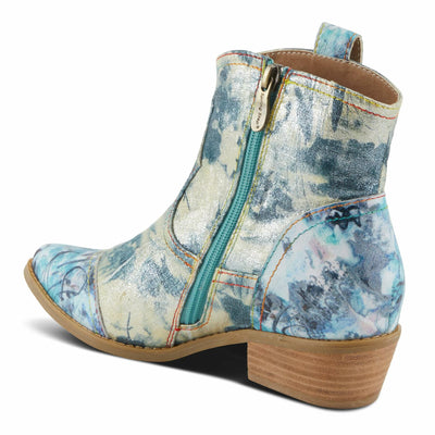Spring Step L'Artiste Women's FLIRTINI Western Summer Boots - Metallic Leather, Pull Tabs, Low Stacked Heel Blue Multi EU 38 / US 7.5-8